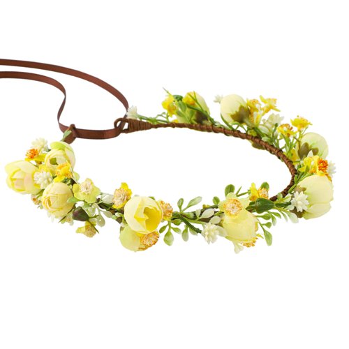 KorViSHOW Handmade Flower Crown Flower Headpiece Green Leaf Headband Wedding Flower Crowns for Bride Floral Garland Hair Wreath Birthday Party(Yellow Style)