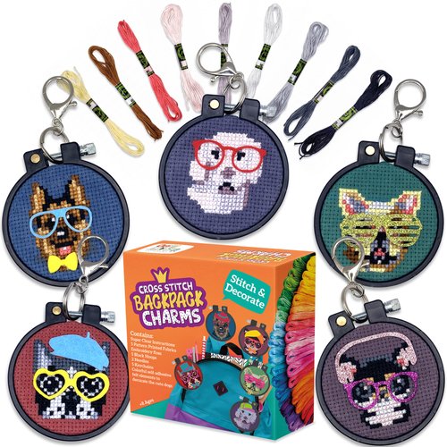 5 Stamped Cross Stitch Kits for Kids.Needlepoint Kits for Beginners. Embroidery Kit for Kids,Girls Cross Stitch kit (Dogs)