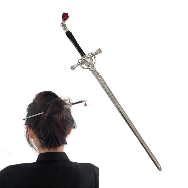 Hair Chopsticks,Comics Chinese Style Hair Pin Sword Hair Sticks for Bun with Tassel Red Gem Hair Accessories for Women Girls Long Hair One Size