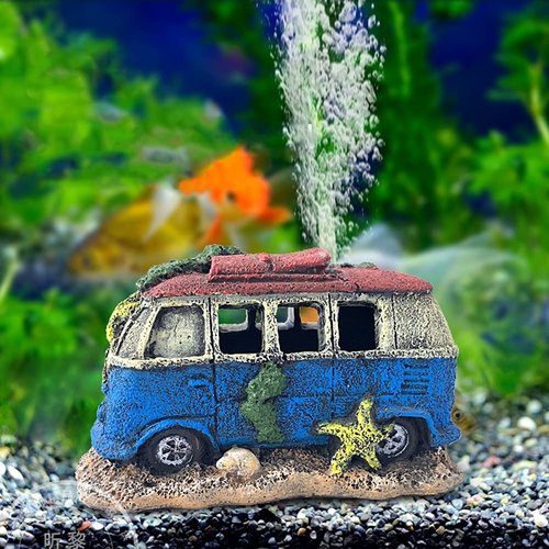 NF Aquarium Decoration Resin Imitation Car Wreck,Fish Tank Supplies Accessories Ornament Hideouts Stone Air Bubble Stone Oxygen Pump