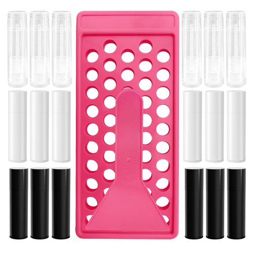 YouFuyi 50 Lip Balm Container Kit with Filling Tray and Spatula, Round Tube Refillable Empty Tube 3 Colors, 0.15 oz, BPA Free, for DIY Homemade Lipstick Lipstick (50 black kits,)