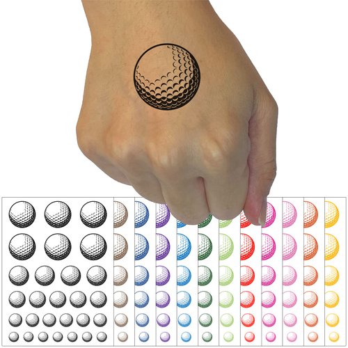 Golf Ball Sports Temporary Tattoo Water Resistant Fake Body Art Set Collection - Black (One Sheet)