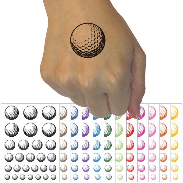 Golf Ball Sports Temporary Tattoo Water Resistant Fake Body Art Set Collection - Black (One Sheet)