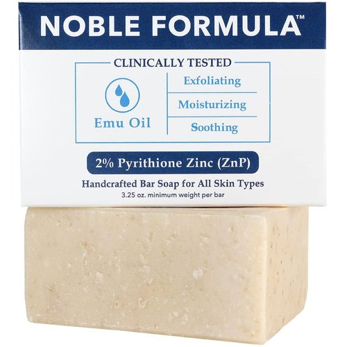 Noble Formula 2% Pyrithione Zinc (ZnP) Emu Oil Bar Soap, Especially Formulated for Acne, Psoriasis, and Eczema, Safe for Daily Use and All Skin Types, 3.25 oz