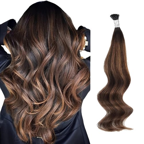 ABH AmazingBeauty Hair I Tip Extensions 16 Inch I Tip Human Hair Extensions #2/6/2 Darkest Brown with Chestnut Brown Balayage Human Hair Extensions Itip 50 Strands 50 Grams