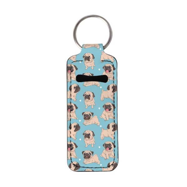 Gearider Blue Cute Pug Cartoon Print Chapstick Holder Keychain for Women Ladies Lip Balm Protector Fit for Travel
