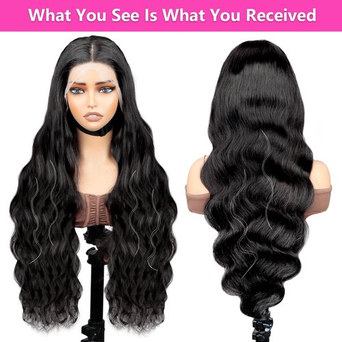 13x6 Body Wave Lace Front Wigs Human Hair Pre Plucked 200 Density HD Transparent Lace Frontal Wigs with Baby Hair Natural Hairline Bleached Tiny Knots Human Hair Wigs for Women Black 26 Inch