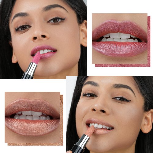 Anglicolor 2pcs Glitter Lipstick High Impact Lipcolor,Pink and Nude Lipstick Moisturizing Creamy Formula,Metallic Lipstick For Women For Vegan & Cruelty-Free,Full-Coverage Lip Color