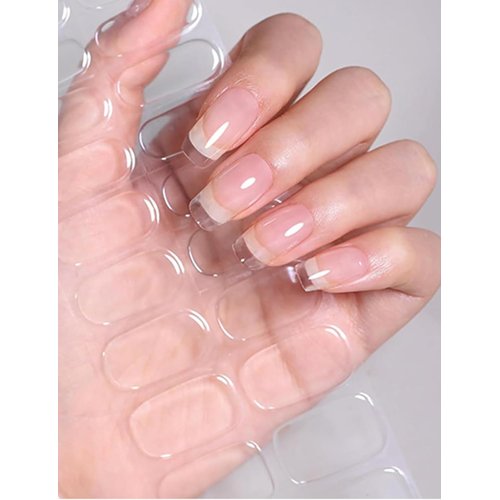 Semi Cured Gel Nail Strips, 20pcs Gel Nail Stickers UV, Semi Cured Gel Nail Wraps for Home Nails DIY (Clear)