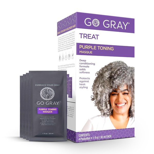 Go Gray Treatment System (Treat), Purple Toning Masque, 4 Packets, Purple Hair Mask Brightens, Tones, & Hydrates Gray and Silver Hair