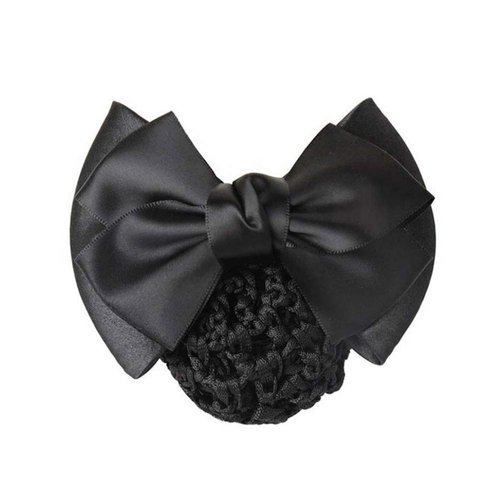 XINGZI 3 Pcs Lady Women Girls Black Bowknot Decor Snood Net Barrette Hair Clip Bun Hair Cover Hair Holder Clamp for Postal Bank Hotel Business Work Hair Accessories (Black)