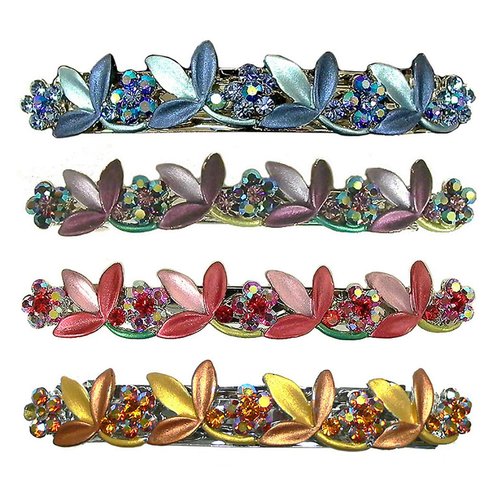 Set of 4 JCGY Crystal Flower Hair Barrettes for Women Girls YY86750-3-4