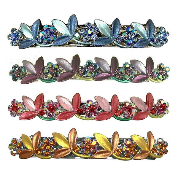 Set of 4 JCGY Crystal Flower Hair Barrettes for Women Girls YY86750-3-4