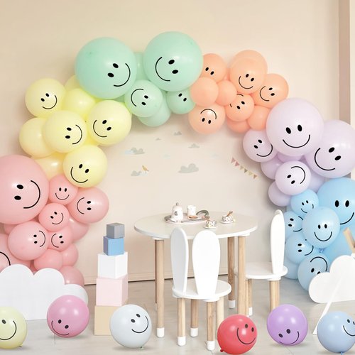 Sratte 100Pcs Happy Smile Balloons for Birthday Party 12'' Latex Smile Face Colorful Balloons Naughty Balloons Party Balloons for Wedding Decoration Festive Supplies