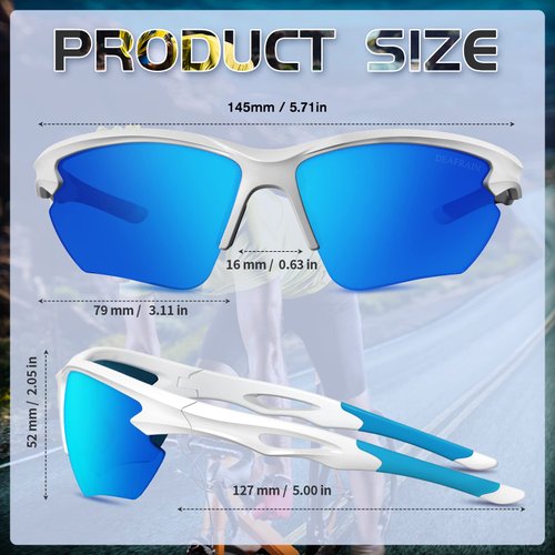DEAFRAIN Sports Polarized Sunglasses for Men Women Cycling Running Fishing Baseball Driving White Glasses UV400 Protection