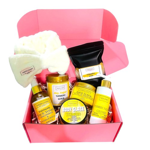 Turmeric Full Body Skincare Kit - Turmeric Body Scrub, Turmeric Face Scrub, Turmeric Soap, Turmeric Face Cleanser, Turmeric Body Glaze Moisturizer, Face Toner, Spa Package