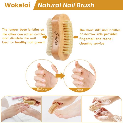 2 Pieces Natural Wooden Bristle Nail Brushes for Cleaning Fingernail and Toenail Non-Slip Two-Sided Grip Hand Foot Nail Brush Set Manicure Pedicure Scrubber Supply Men Women Girls