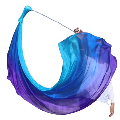 Winged Sirenny Single Piece 70" Play Silk Scarf with Poi Ball, Colorful Silk Flag Ribbon Streamer, Belly Dance Practice VOI(Mystery longside)