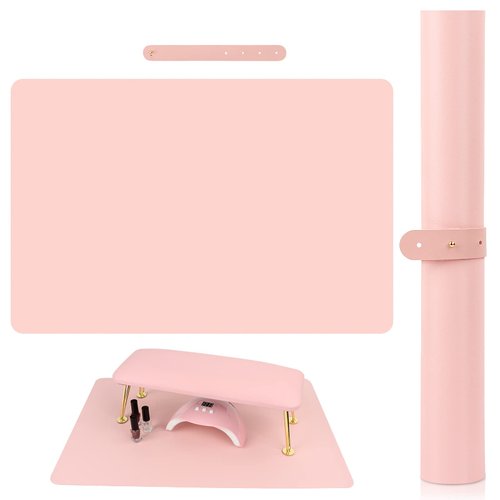 (MAT ONLY) Pink Nail Art Table Mat, Foldable Nail Art Hand Rest Pad for Nail Arm Rest Cushion, Soft Microfiber Leather Nail Mat, Manicure Pad Nail Table Pad Desk Mat for Nail Technician Salon Home