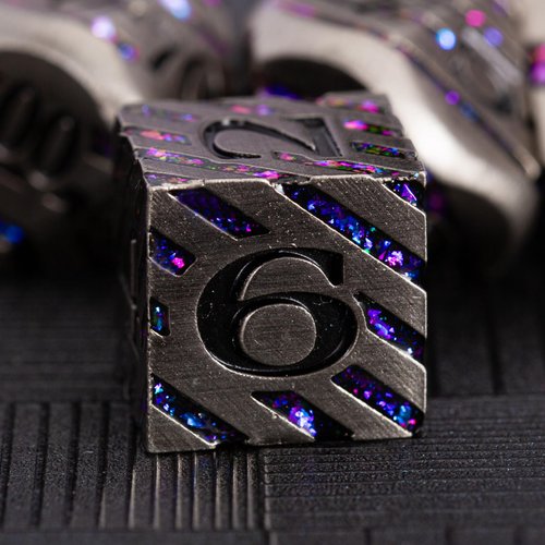 DND Metal Stripe Dice Set,7 PCS Polyhedral RPG Dice Set with Gift Case for Dungeons and Dragons (Antique Nickel Purple)