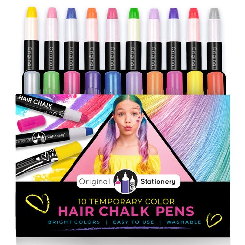 Original Stationery 10-Piece Hair Chalk Set, Temporary Hair Color Pens, Ideal for Face Painting, ...