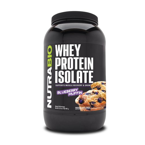 NutraBio Whey Protein Powder Isolate Supplement – 25g of Protein Per Scoop with Complete Amino Acid Profile - Soy and Gluten Free Protein Powder - Zero Fillers and Non-GMO - Blueberry Muffin - 2 Lbs.