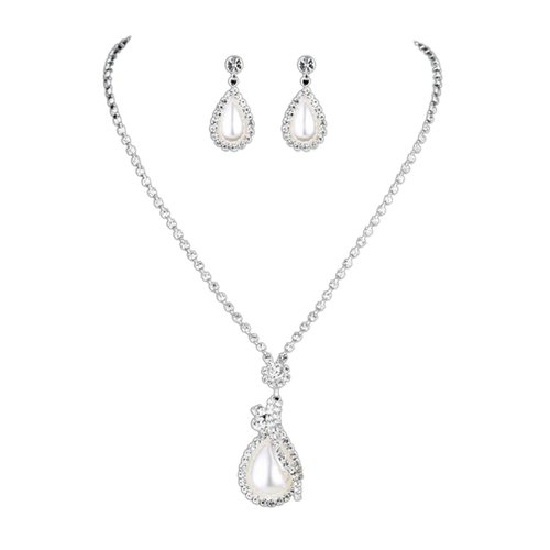 Yean Bride Silver Necklace Earrings Set Crystal Bridal Wedding Jewelry Sets Rhinestone Choker Necklace for Women (Set 2)
