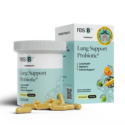 resbiotic resB Lung Support Probiotic Supplement - Lung Health Supplement for Smokers, Gut Health, Immune & Digestive Support, Respiratory Care, Holy Basil & Turmeric, Clinically Trialed - 60 Capsules
