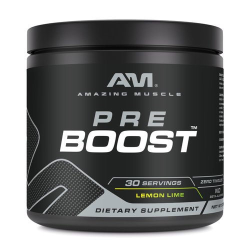 Amazing Muscle Pre Boost | 30 Servings | Pre Workout Supplement for Men & Women | Contains L-Citrulline, Beta Anhydrous, Caffeine, BioPerine Extract | Natural Lemon Lime Flavor | Made in USA