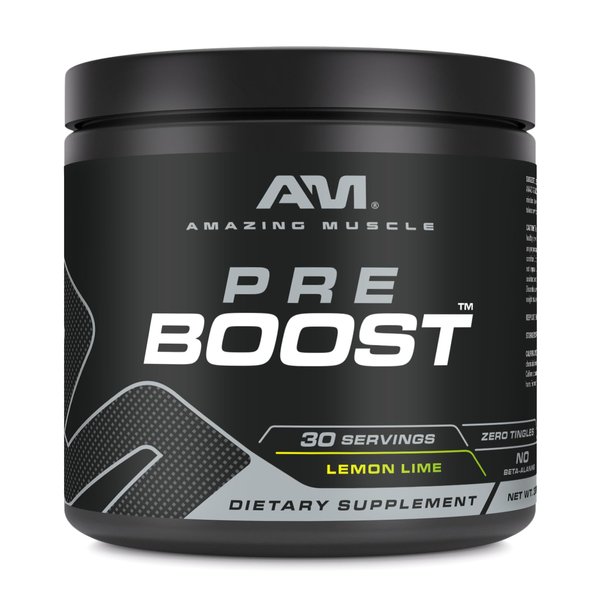 Amazing Muscle Pre Boost | 30 Servings | Pre Workout Supplement for Men & Women | Contains L-Citrulline, Beta Anhydrous, Caffeine, BioPerine Extract | Natural Lemon Lime Flavor | Made in USA