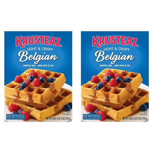 Krusteaz Light & Crispy Belgian Waffle Mix - No Artificial Flavors, Colors, or Preservatives - 28 OZ (Pack of 2) (Packaging May Vary)