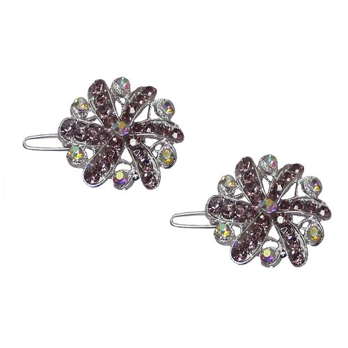 Pair of Small Medallion Snap Clip Barrettes for Women Thin Hair, Young Girls U1719purple