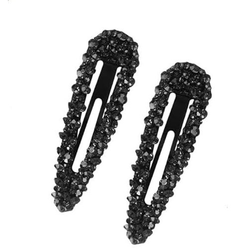 2Pcs Black Rhinestone Snap Hair Clips,Metal and Crystal, Black, Sparkly Hair Accessories, Snap Hair Barrettes，Clips and Barrettes，Rhinestone Hair Clips for Women