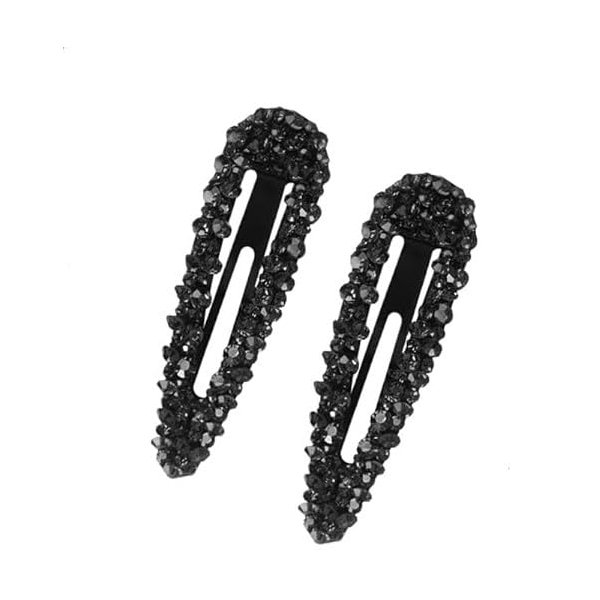 2Pcs Black Rhinestone Snap Hair Clips,Metal and Crystal, Black, Sparkly Hair Accessories, Snap Hair Barrettes，Clips and Barrettes，Rhinestone Hair Clips for Women
