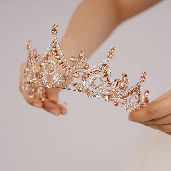 JWICOS Crystal Pearl Tiara for Girls Crown for Women Tiara for Women Elegant Princess Queen Crown Tiara for Halloween Pageant Birthday Pageant Prom Wedding Bridal Tiara for Bride (Champagne)