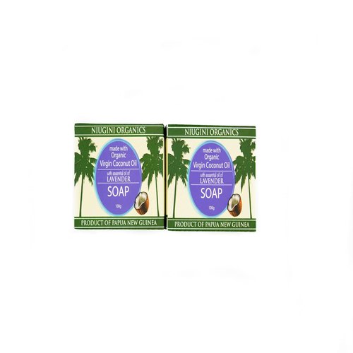 Niugini Organics Certified Super Organic Natural Bar Soap From Premium Coconut Oil - Cold Pressed Bath Soap for Men & Women - Face & Body Soap Bars - Jabon De Baño (Lavender, Pack of 2)