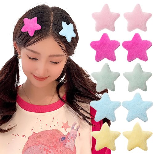 HAIMEIKANG 10 Pcs Fluffy Star Hair Clips - Cute Non-Slip Y2k Accessories for Girls (Colorful #2)