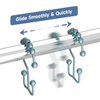 Titanker Shower Curtain Hooks Rings, Rust-Resistant Metal Double Glide Shower Hooks for Bathroom Shower Rods Curtains, Set of 12 Hooks - Lightcyan