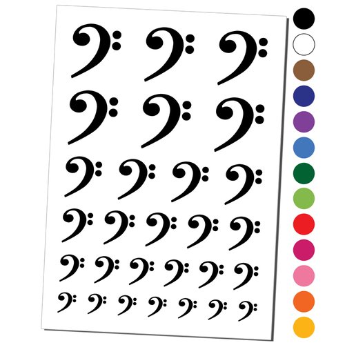 Bass Clef Music Temporary Tattoo Water Resistant Fake Body Art Set Collection - White (One Sheet)