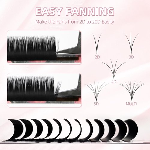 ABONNIE Easy fan lash extensions, Rapid Blooming Volume lash extensions, CC Curl cashmere Fan lash extensions, 0.10 Thickness 8-15mm Mixed Length Self Fanning Volume Lashes extension (CC-0.10,8-15mm)