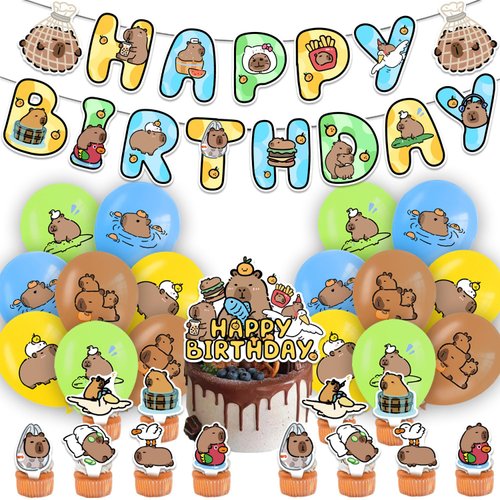Capybara Birthday Decorations - Capybara Party Supplies, Capybara Theme Party Decorations Includes Capybara Birthday Banner Cake Topper, Cupcake Toppers, Balloons for Boys and Girls Party Decor