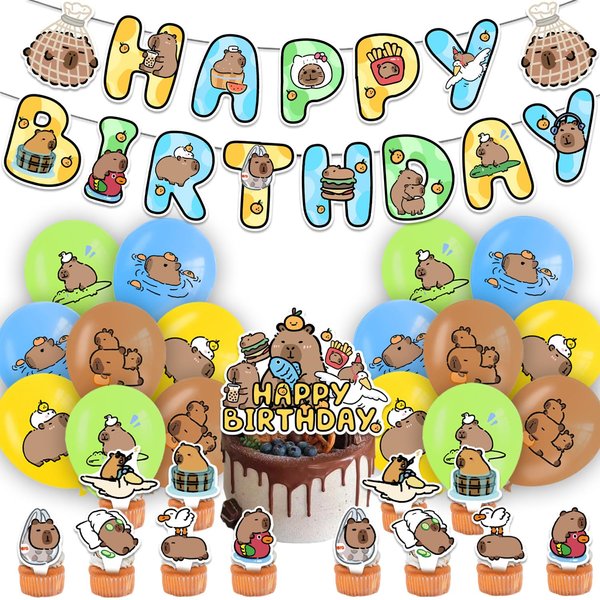 Capybara Birthday Decorations - Capybara Party Supplies, Capybara Theme Party Decorations Includes Capybara Birthday Banner Cake Topper, Cupcake Toppers, Balloons for Boys and Girls Party Decor