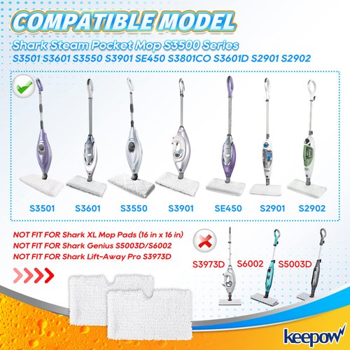 KEEPOW Steam Mop Replacement Pads 5 Pack Compatible with Shark S3500 Series S3501 S3601 S3550 S3901 SE450 S3801CO S3601D S2901 S2902 Steamer Pocket Mop Washable Microfiber for All Hard Floors Cleaner