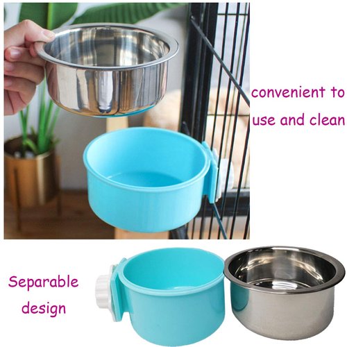 PINVNBY Bird Feeding Dish Cups, Detachable Stainless Steel Bowl, Eco-Friendly Plastic Bowl, Water and Food Bowl, Easy Installation, Prevents Upsetting, 1 Pcs
