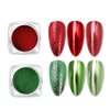 2 Boxes Christmas Red Green Chrome Nail Powder, Mirror Effect Aurora Magic Pearlescent Nail Jewelry Glitter Powder Holographic Pigment Mermaid Pearl Aurora Dust Nail Powder, DIY Nail Art Decorations