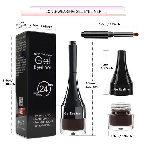 LSxia 2-in-1 Gel Eyeliner Set, Tattoo Eyeliner Waterproof Smudge Proof Eyeliner Gel Eye-liner Pot Cream Eyeliner Tool with Gel Liner Brush, High Pigment Eye Makeup Gel Eye-liners for Women (Brown)