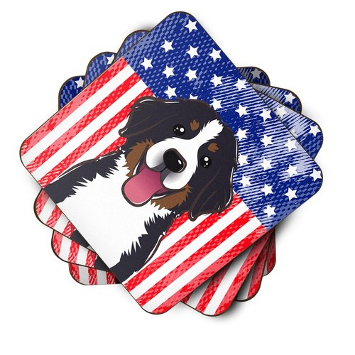 Carolines Treasures American Flag and Bernese Mountain Dog Foam Coaster Set of 4 3 1/2 x 3 1/2 multicolor
