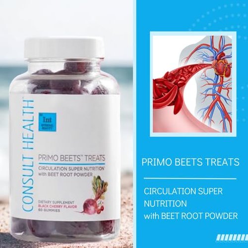 Consult Health - Primo Beets Treats Gummies - Circulation Super Nutrition with Beet Root Powder - Black Cherry Flavor