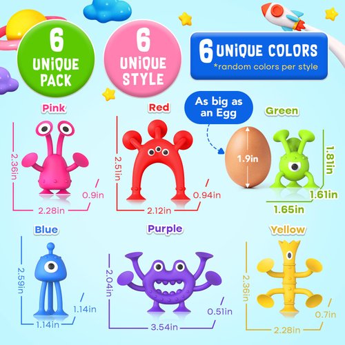 Baby Bath Toys Suction Toy: Sensory Suction Bath Toys for Toddlers, Kids Mini Suction Fidget Toys Suction Cup Toys for Windows Building Toys, No Hole Bath Toys for Boys Girls Travel Toys Gifts