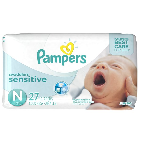 Pampers Swaddlers Sensitive Newborn Diapers Size 0, 27 Count